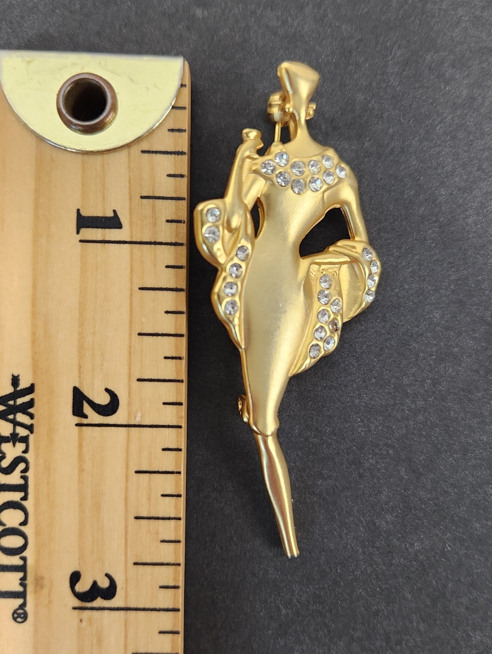 Vintage Art Deco Inspired 80"s AJC Gold Tone Brooch Rhinestones - Picture 2 of 4